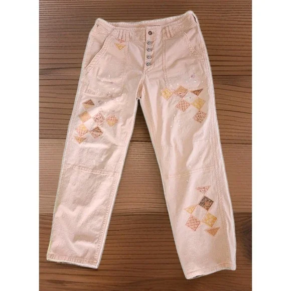 Anthropologie Pilcro The Wanderer Patchwork Low Slung Barrel Pants Size 30 Flaws - Picture 2 of 16